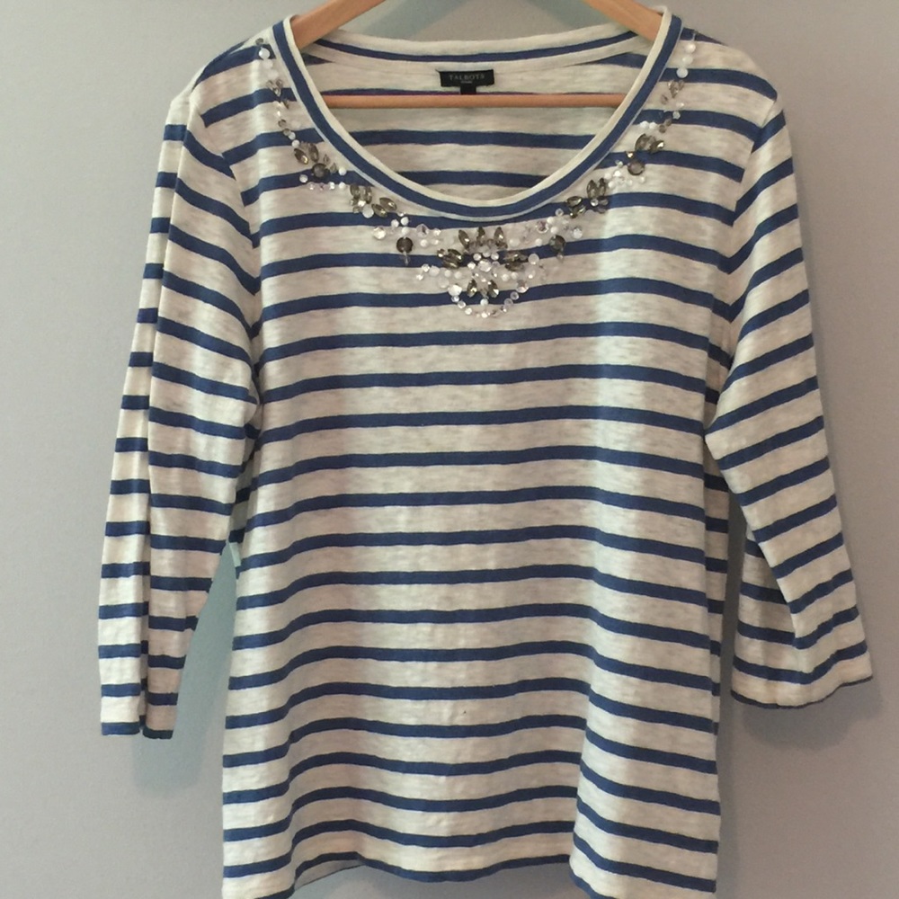 Talbots striped & embellished top, size XLp